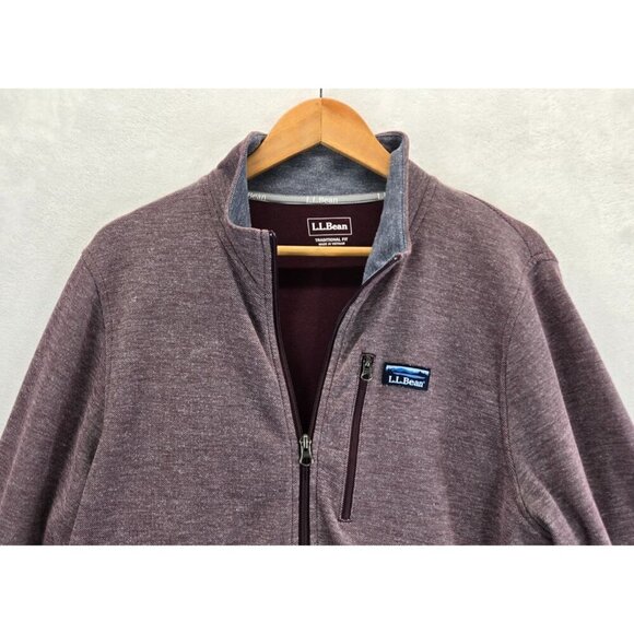 LL Bean Sweatshirt Jacket Full-Zip Plum Weave M Cotton Polyester Traditional Fit - Picture 4 of 14